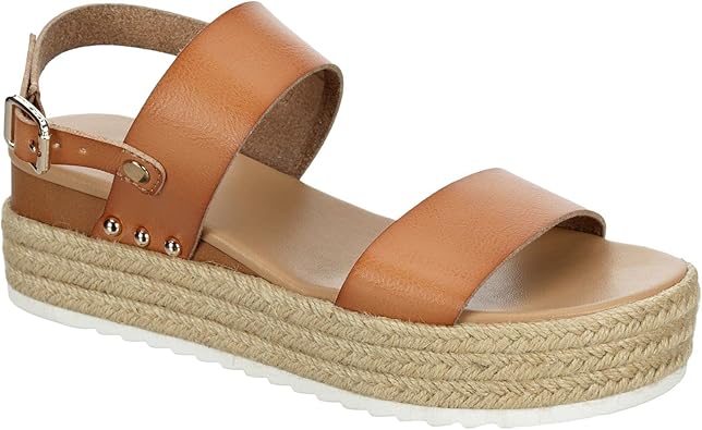 Amelia - Open Toe Ankle Buckle Strap Casual Platform Espadrille Sandals       
