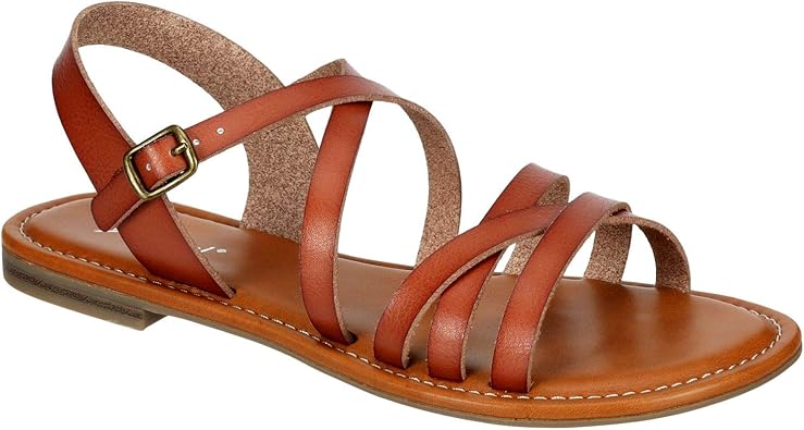 Clarissa - Strappy Open Toe Gladiator Flat Sandals with Ankle Strap       