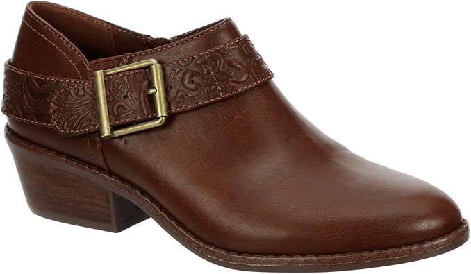 Jodie - Faux Leather Western Low Heel Ankle Bootie       