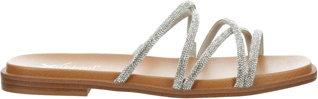 Kalani - Strappy Slip-On Rhinestone Flat Slide Sandals       