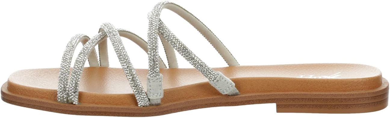 Kalani - Strappy Slip-On Rhinestone Flat Slide Sandals       
