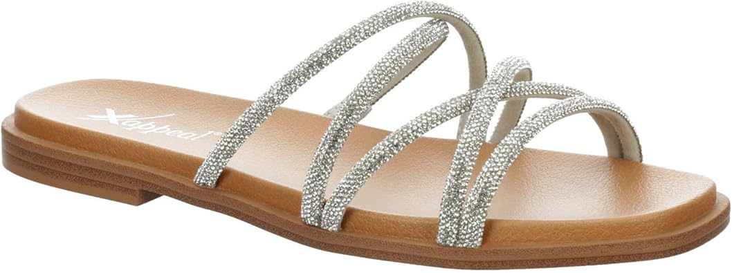 Kalani - Strappy Slip-On Rhinestone Flat Slide Sandals       