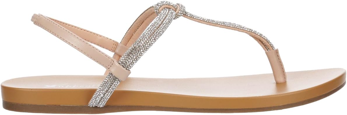 Kali - Open Toe Rhinestone T-Strap Slingback Flat Sandals       