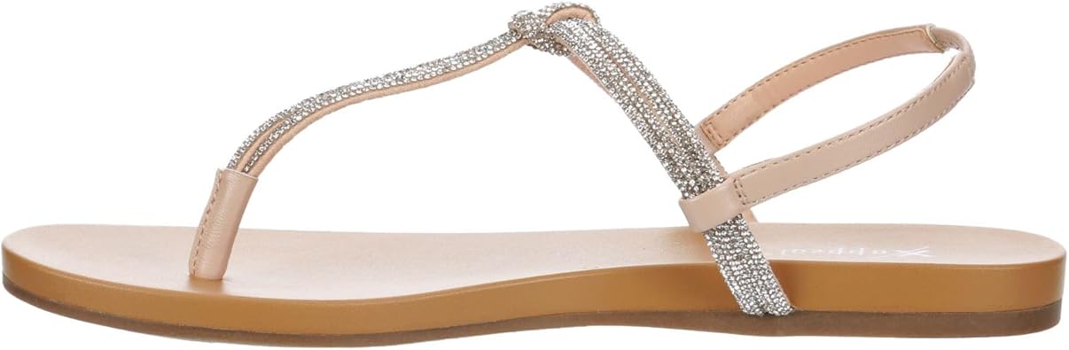 Kali - Open Toe Rhinestone T-Strap Slingback Flat Sandals       