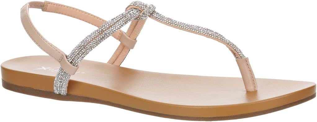Kali - Open Toe Rhinestone T-Strap Slingback Flat Sandals       