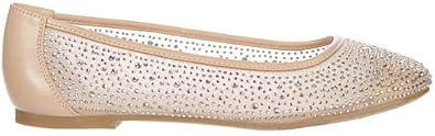 Macie - Slip-On Rhinestone Studded Mesh Ballet Flats       