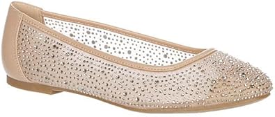Macie - Slip-On Rhinestone Studded Mesh Ballet Flats       
