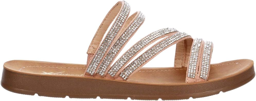 Scarlett - Strappy Rhinestone Casual Comfort Dressy Flats Sandals for Summer       