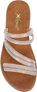 Scarlett - Strappy Rhinestone Casual Comfort Dressy Flats Sandals for Summer       