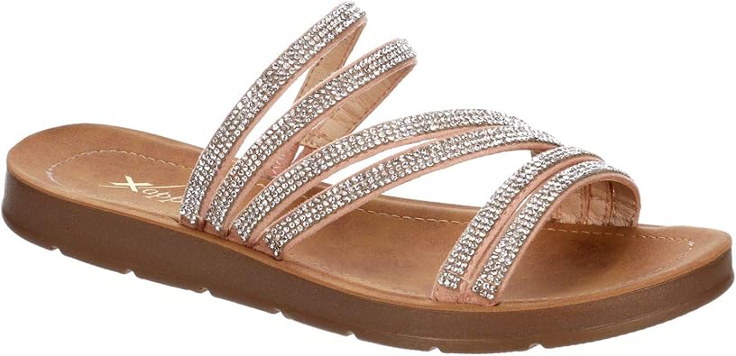 Scarlett - Strappy Rhinestone Casual Comfort Dressy Flats Sandals for Summer       